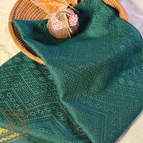 秋冬上新【梭说】盎然.叠青 纯手工限量设计围巾 侗族传统织锦工艺丝光棉 围巾披肩文创礼物 原创设计