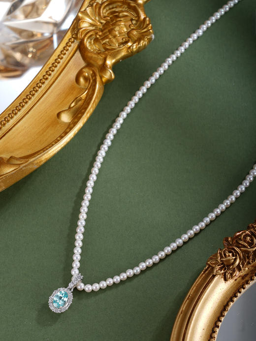 子佩集【蓝调情书】银S925珍珠惜王妃项链【ZZXL022】2.8mm珠蓝椭圆2601 商品图2