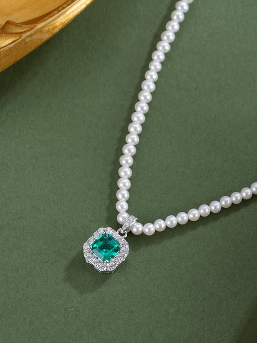 子佩集【碧海方糖】银S925珍珠惜王妃项链【ZZXL019】2.8mm珠绿方块2601 商品图3