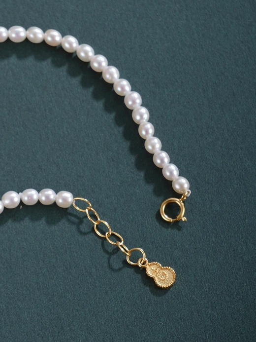 子佩集【竹韵华年】银S925珍珠惜王妃手链【QNS0024-9】3mm珠镀金竹叶2601 商品图6