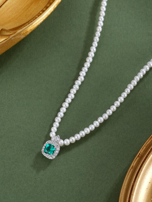 子佩集【深海叠翠】银S925珍珠惜王妃项链【ZZXL017】2.8mm珠绿方块2601 商品图2