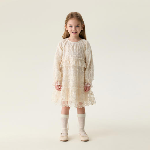 马克珍妮清新花朵女童绣花网纱裙2026年春装新款560120 商品图1