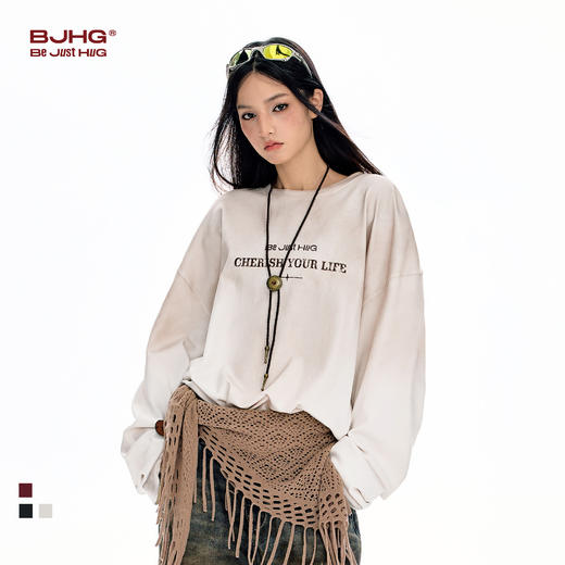 BJHG不计后果 重磅长袖男t恤春季2026新款美式做旧潮针织打底衫女 商品图0