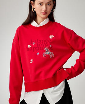 EP雅莹新年红色马到成功刺绣卫衣