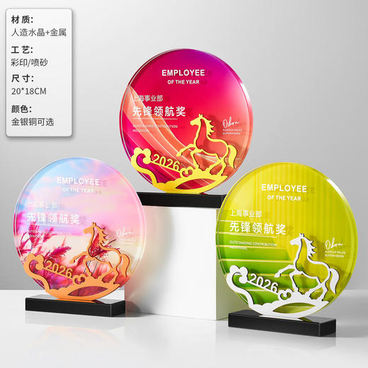高档炫彩水晶奖杯定制创意圆形金属奖牌刻字纪念品企业年会颁奖杯 商品图5
