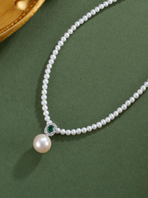 子佩集【月华永恒】银S925珍珠惜王妃项链【ZZXL008】2.8mm小珠9mm大珠绿点2601 商品图3