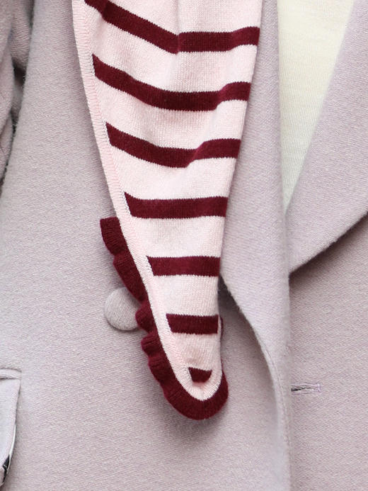 TYNVIE 条纹荷叶边三角羊绒羊毛围巾 - 紫/粉 商品图9