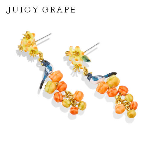 Juicy Grape首饰套装轻奢小众珐琅项链手链耳环戒指新年生日礼物 雀柿呈祥-喜事连连耳坠 商品图3