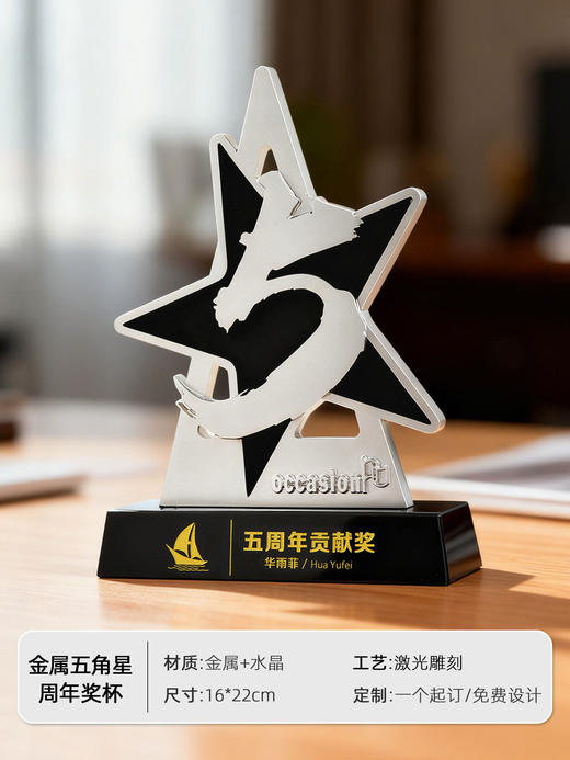 金属奖杯定制五周年颁奖奖牌表彰纪念品高级水晶定制奖牌奖章证书 商品图2