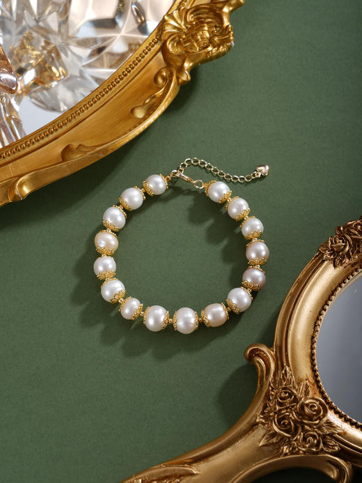 子佩集【风华灼灼】珍珠惜王妃手链【ZSL307】9mm珠镀金花托花片2601 商品图4