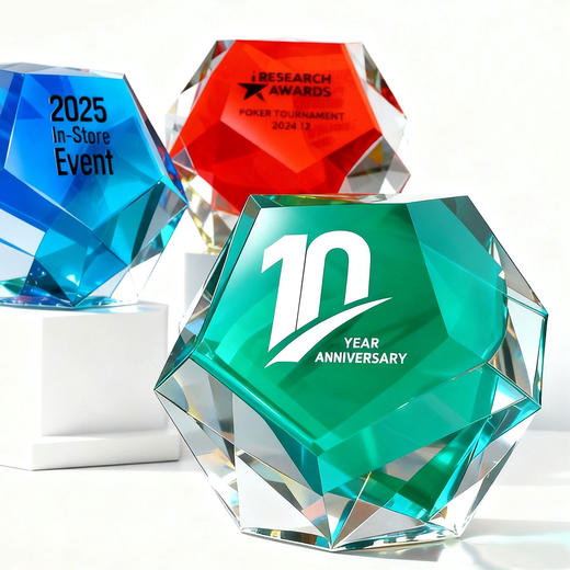 水晶炫彩奖杯磐石几何立体撞色造型年会优秀员工企业颁奖典礼奖牌 商品图5