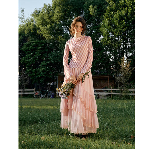 法式优雅不规则木耳边蕾丝拼接网纱半裙女春季新款显瘦气质a字裙 商品图1