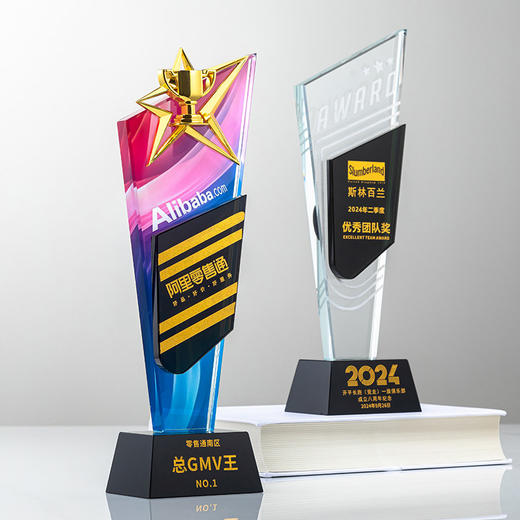 奖杯定制做授权牌经销年会优秀员工刻字金属铝板高端水晶立体奖牌 商品图3