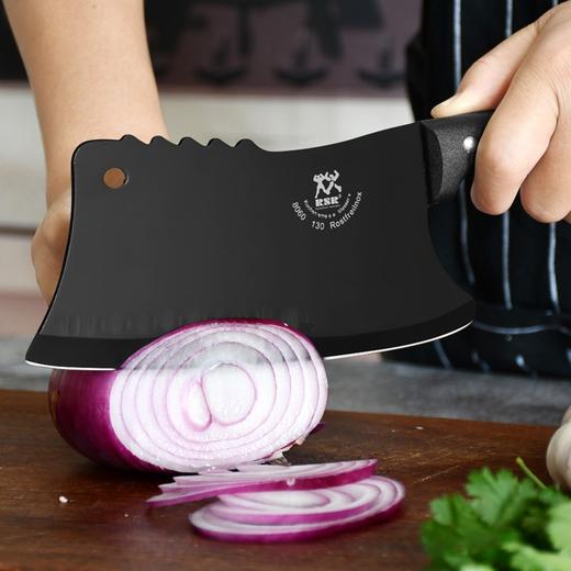 【翰乐RSR 冰点斩切黑刀】砍切两用 双刃设计 能砍骨能切菜 锋利不滑刀 3Cr13不锈钢材质 韧性好不卷刃 BO黑色氧化处理 防锈隔绝污渍 商品图4