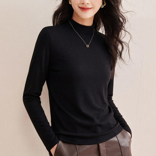 「自」全新升级【铂金会员137/天猫179/差价42】(04922)洛诗琳新款含绵羊毛打底衫2026春季纯色半高领长袖T恤上衣 商品图3