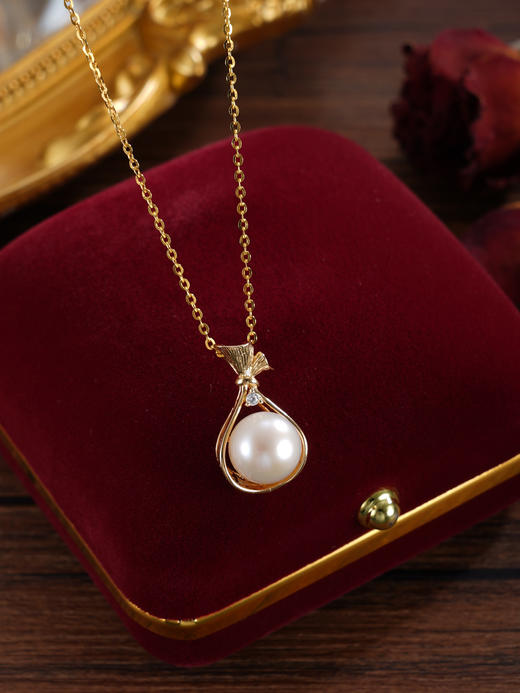 子佩集【聚宝福袋】银S925珍珠惜王妃套链【P1889】8.8mm珠镀金福袋水滴2601 商品图3