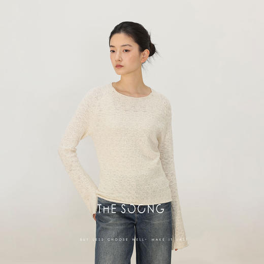 THESOONG|"肌理糯感"1oo纯棉亲肤软糯慵懒感卷边长袖T恤HWTX8585 商品图3