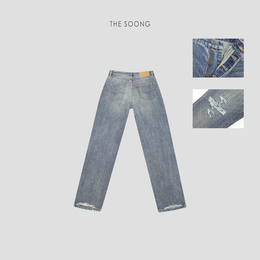 THESOONG|"破洞牛仔"经典洗水手工破洞做旧直筒微喇牛仔裤HBNZ7427 商品图12