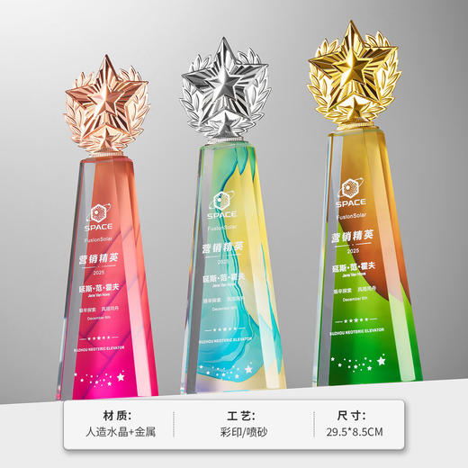 高档水晶奖杯定制金属奖章比赛颁奖纪念品刻字订做企业年会大奖杯 商品图4