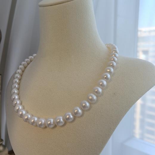 新年福利，淡水珍珠套装，项链9-10mm 视觉正圆，ji光微暇，耳钉11-12mm馒头珠，925纯银配件 商品图2