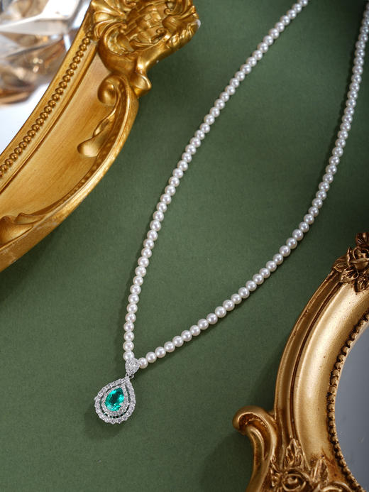 子佩集【碧海诗篇】银S925珍珠惜王妃项链【ZZXL025】2.8mm珠绿水滴2601 商品图2
