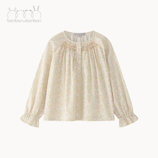 粉绿碎花缩褶上衣 商品图3