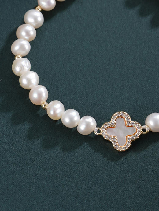 子佩集【四叶寄情】珍珠惜王妃手链【ZZSL008】5.5-6mm珠镀金四叶草2601 商品图5