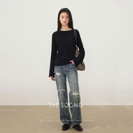THESOONG|"肌理糯感"1oo纯棉亲肤软糯慵懒感卷边长袖T恤HWTX8585 商品图2