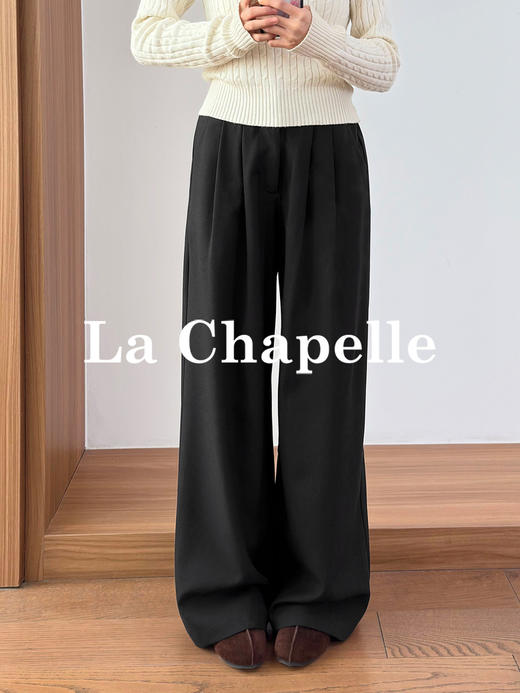 专柜实拍【羊毛西装裤】拉夏贝尔/La Chapelle垂坠质感高腰半松紧宽松显瘦休闲阔腿长裤★ 商品图5