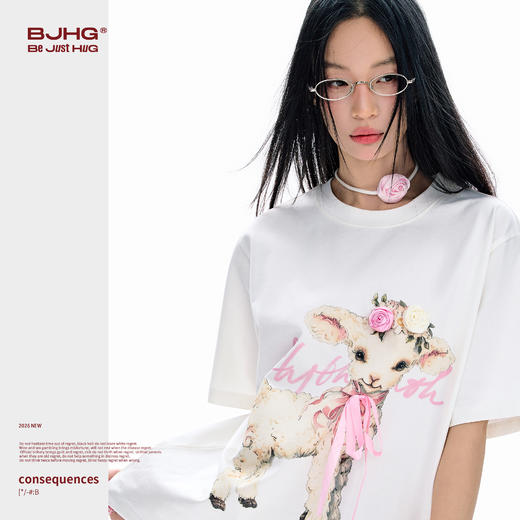 FTT FlyTheTruth  小羊印花短袖T恤女夏季宽松慵懒设计感纯棉上衣 商品图2