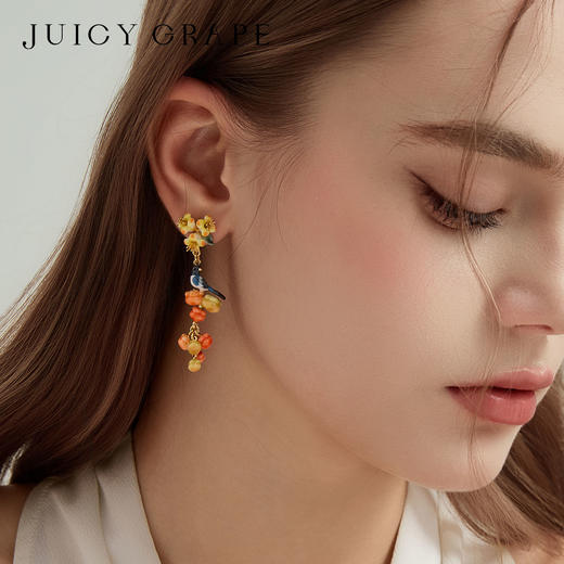 Juicy Grape首饰套装轻奢小众珐琅项链手链耳环戒指新年生日礼物 雀柿呈祥-喜事连连耳坠 商品图2