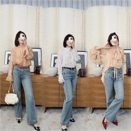 雕刻岁月 复古浅蓝绿色 微喇叭牛仔长裤edition同源面料 显瘦显腿长 商品图9