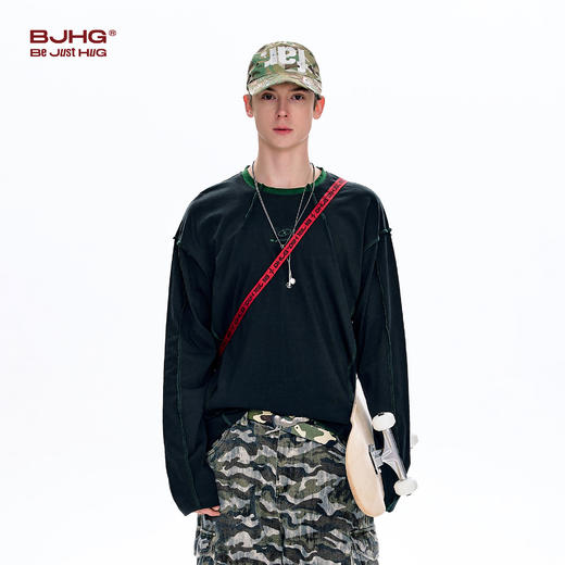 BJHG不计后果长袖t恤男款春季圆领卫衣美式宽松叠穿内搭打底衫女 商品图2