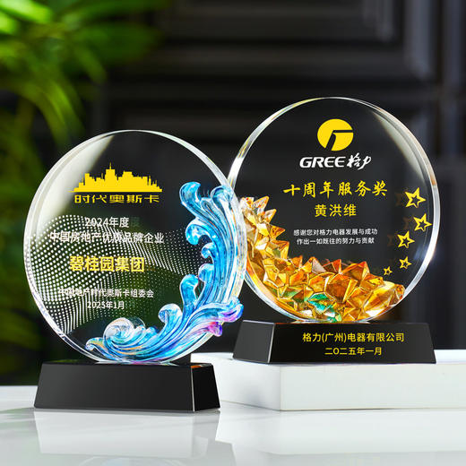 琉璃水晶奖杯牌企业年会新款授权加盟商会领导人新款创意发光奖杯 商品图8