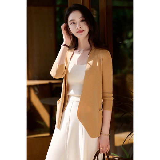 “呼吸感”云南木纤维开衫 七分袖百搭空调衫 透气舒适 亲肤吸湿 米思阳2026春季新款气质温柔舒适柔软针织开衫百搭纯色薄外套1158 商品图8