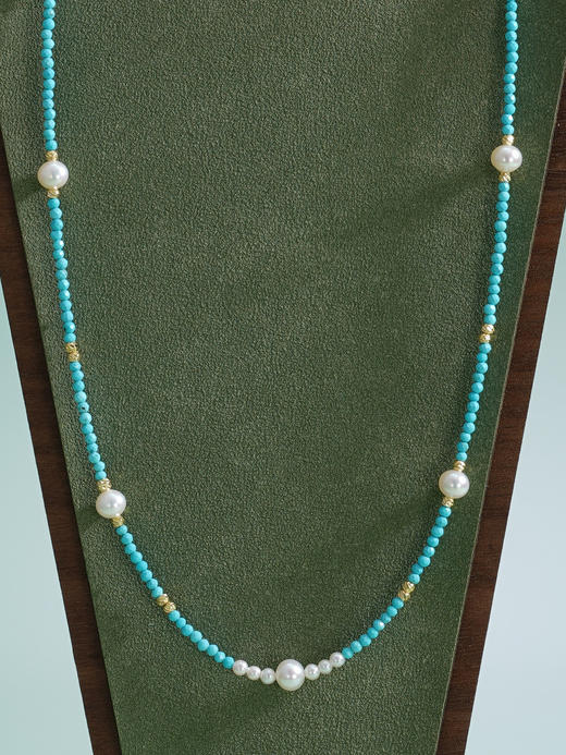 子佩集【福海华光】银S925珍珠惜王妃项链【ZZXL003】2mm蓝珠5.8mm大珠绿松石2601 商品图3