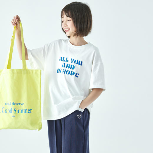 白色预售3.30发 棵初26年春季新款亲子中大女童字母印花短袖T恤纯棉轻薄宽松上衣 商品图4