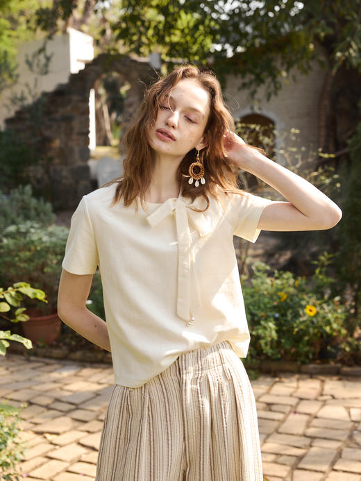 OLrain欧芮儿2026杏色T恤百搭显瘦舒适透气休闲上衣 商品图1