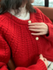 浮生八记/25C198/“棒针节日红”正红色粗棒针麻花毛衣开衫 商品缩略图0