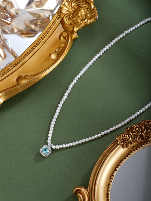 子佩集【蓝雪初霁】银S925珍珠惜王妃项链【ZZXL016】2.8mm珠蓝方块2601 商品图1