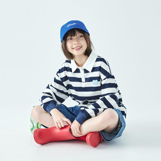 棵初2026年春季新款亲子中大女童黑白格纹长袖T恤polo领纯棉上衣 商品图3