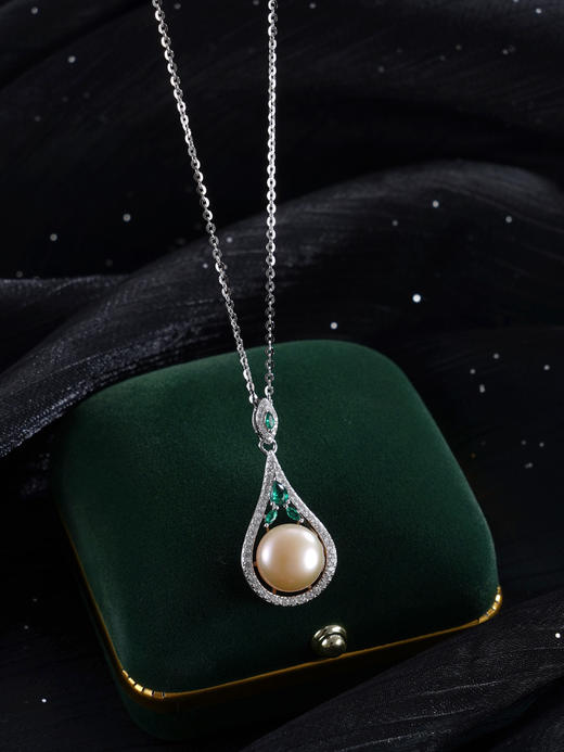 子佩集【珍爱流年】银S925珍珠惜王妃套链【PM2179-XF】10.7mm珠绿点水滴2601 商品图2