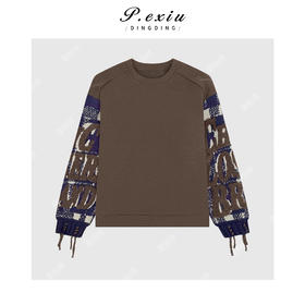 04-2潘依绣丁丁宠粉小众重工复古撞色拼接立体提花慵懒风磨绒卫衣Q46988