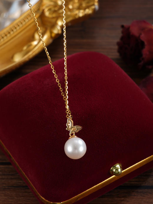 子佩集【蝶序华年】银S925珍珠惜王妃套链【P3077】9mm珠镀金蝴蝶2601 商品图4