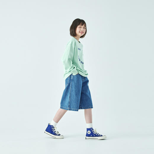 棵初2026年春夏新款亲子中大女童经典丹宁牛仔短裤休闲宽松五分裤 商品图3