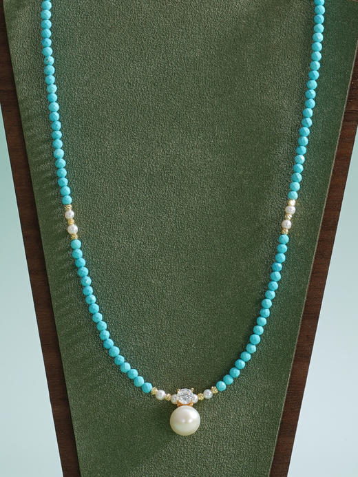 子佩集【福华如海】银S925珍珠惜王妃项链【ZZXL002】3mm蓝珠9mm大珠绿松石2601 商品图2