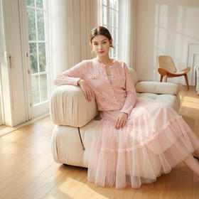 「自」全新升级【铂金会员514/天猫699/差价185】(99343)洛诗琳2026春季法式高级感小香风开衫高腰网纱半身裙两件套