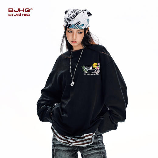 BJHG不计后果 美式纯棉长袖t恤男春季潮牌印花圆领上衣宽松卫衣女 商品图3