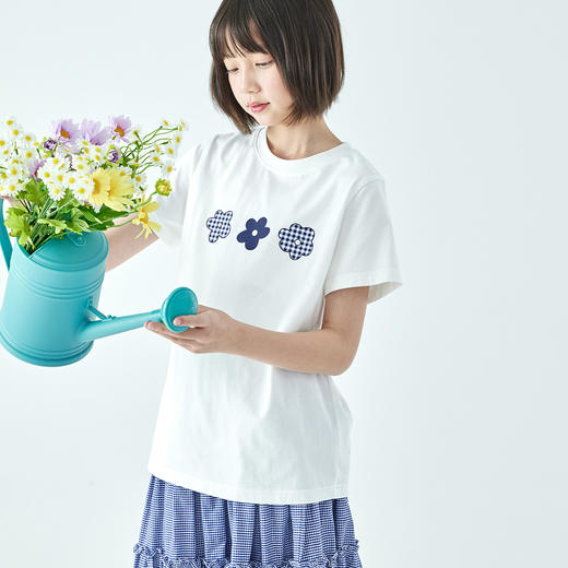 预售3.30发 棵初26年春夏新款亲子中大女童花朵图案印花短袖宽松纯棉亲肤T恤 商品图2