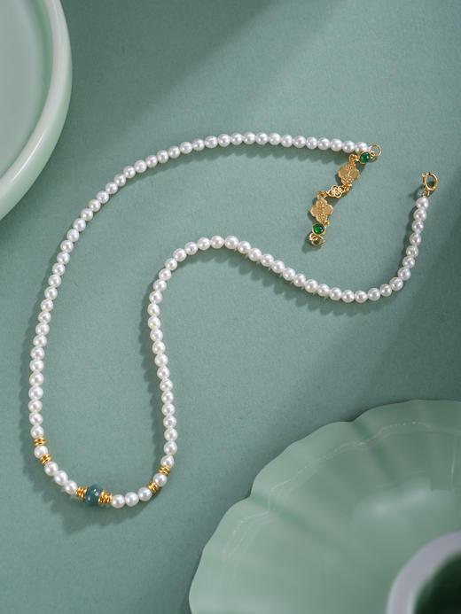 子佩集【四叶韶华】银S925珍珠惜王妃手链【QNS0013】3mm珠镀金碧玉四叶草2601 商品图6